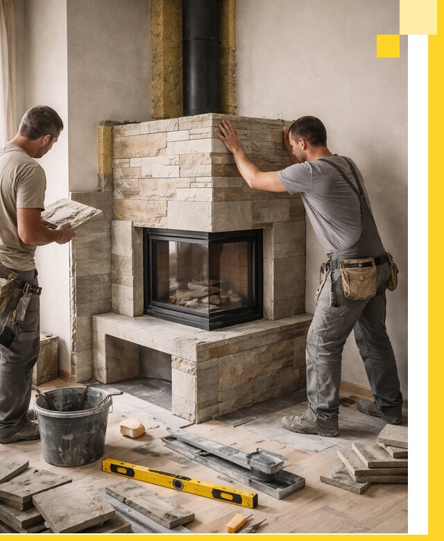 Угловые камины под ключ проект, монтаж и отделка в Зеленокумске