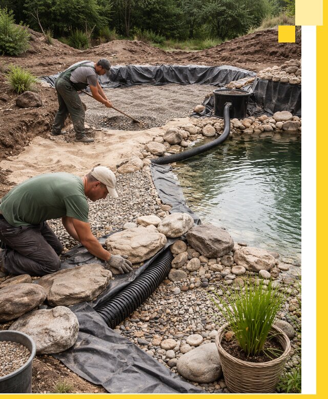 Строительство природных бассейнов и озер в Зеленокумске под ключ