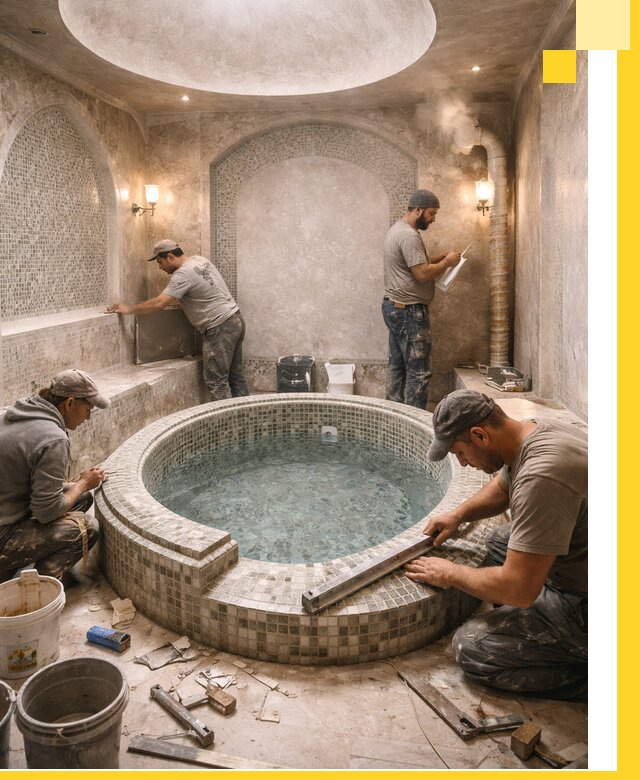 Профессиональное строительство хамама с бассейном в Зеленокумске под ключ