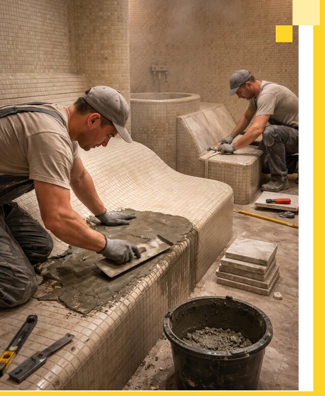 Лежаки для хамама под ключ в Зеленокумске, проект и монтаж