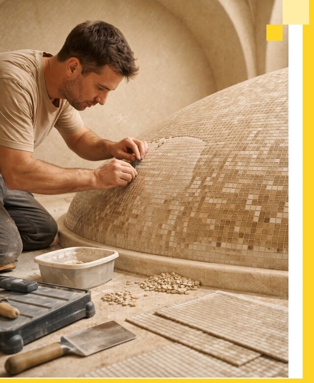 Профессиональная укладка мозаики для хамама под ключ в Зеленокумске